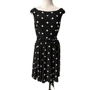 Ralph Lauren Dress 6 Black White Polka Dot A Line w Belt Washable Career Church